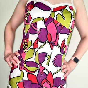Max Mara - Multicolor Floral Print Summer Strap Dress, size 8, vintage midi